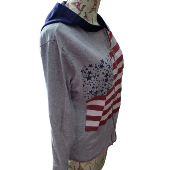 Vintage Fashion Bug S Full Zip LS Hooded American Flag Sweatshirt Hoodie - Picture 7 of 8